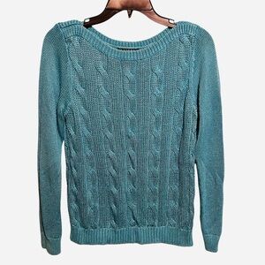 Lauren Ralph Lauren Boatneck Cable Knit Sweater M Light Blue